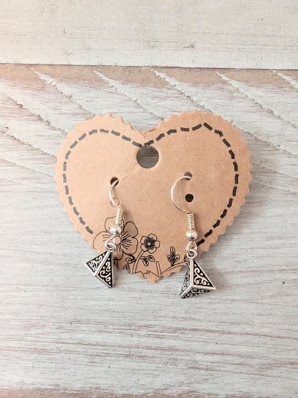Brighton Astrid 3D Pyramid Triangles Deco Silver Scrollwork Earrings.